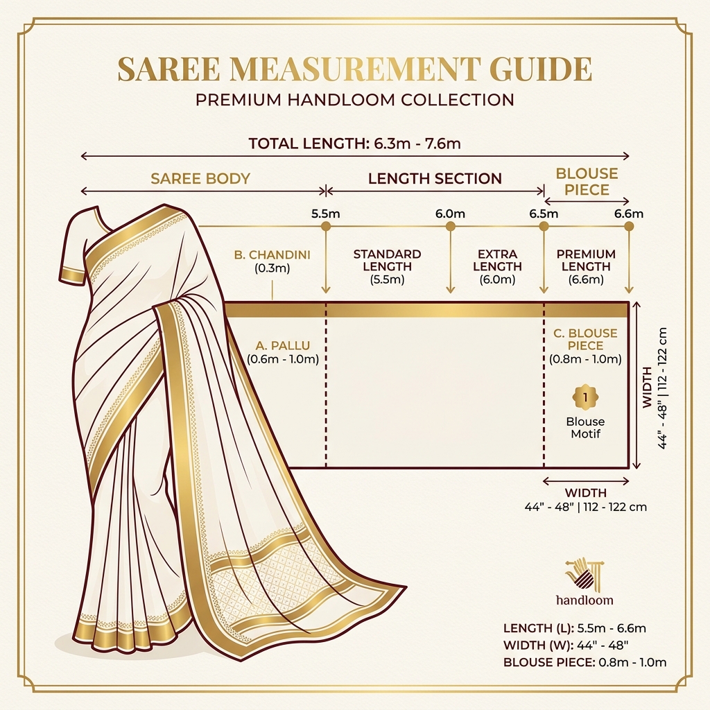 Saree measurement diagram — length and blouse piece
