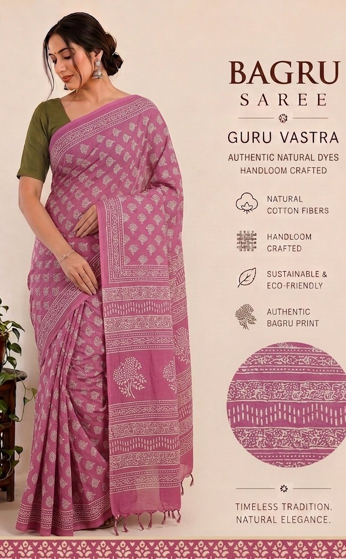 Madhurima – Handcrafted Bagru Handloom Mull Cotton Saree