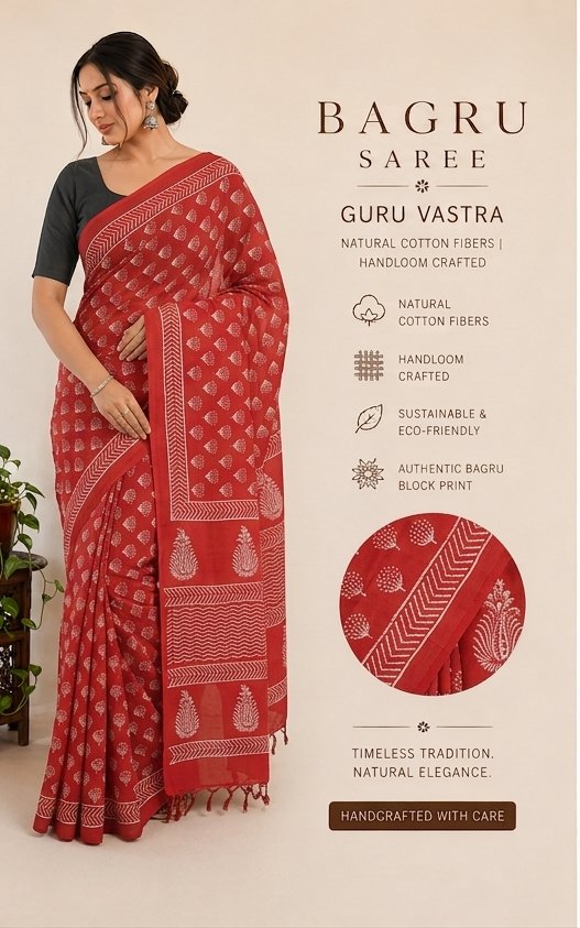 RATNAPRABHA– Handcrafted Bagru Handloom Mull Cotton Saree